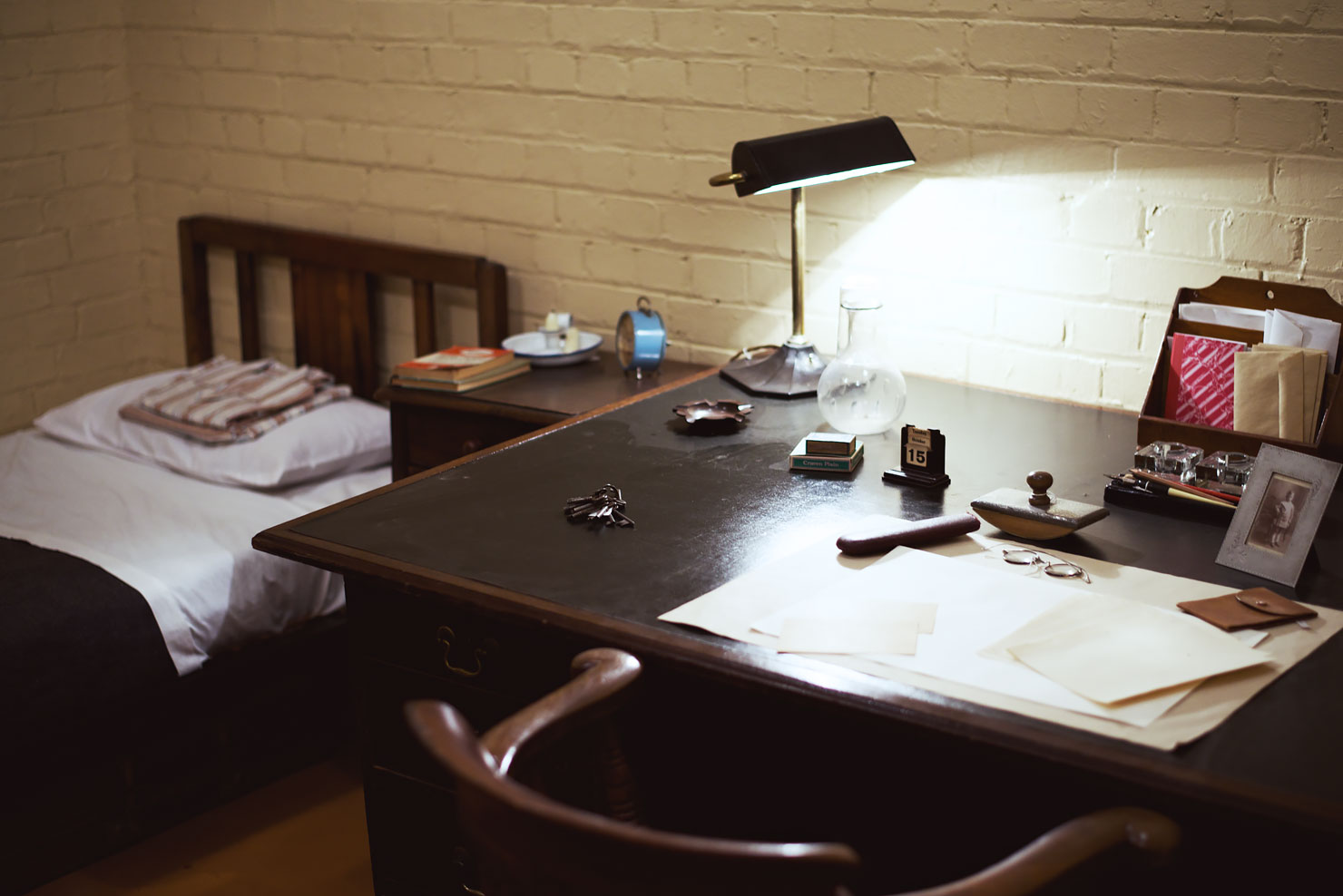 Churchill War Rooms in London. Bedroom of one of the cabinet or staff members