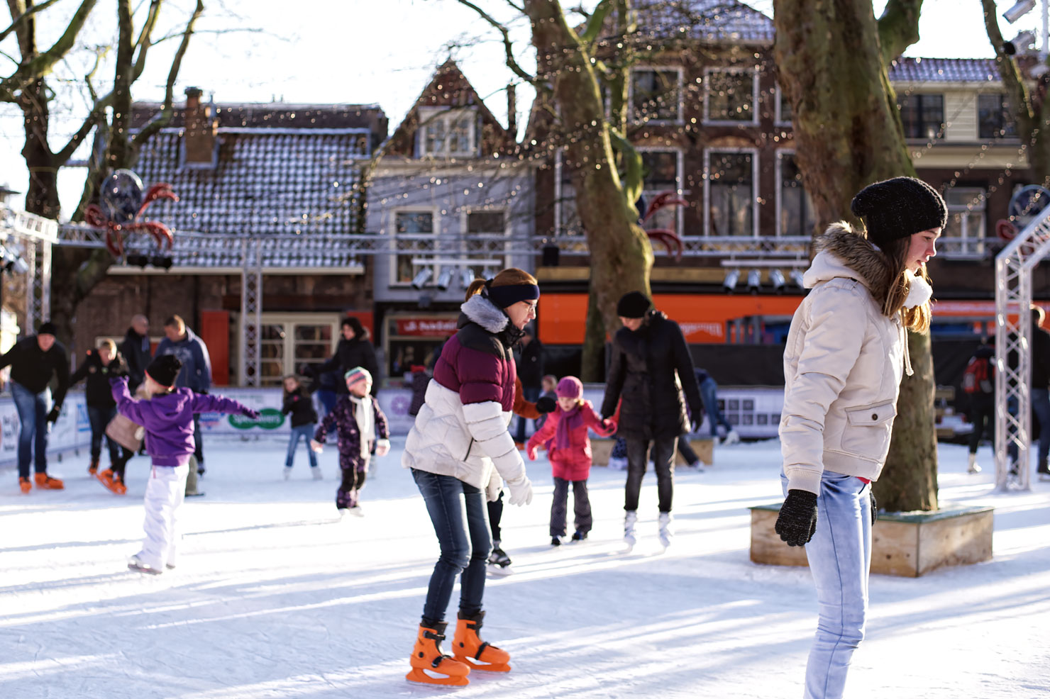 Ice skating at the Beestenmarkt in Delft, the Netherlands