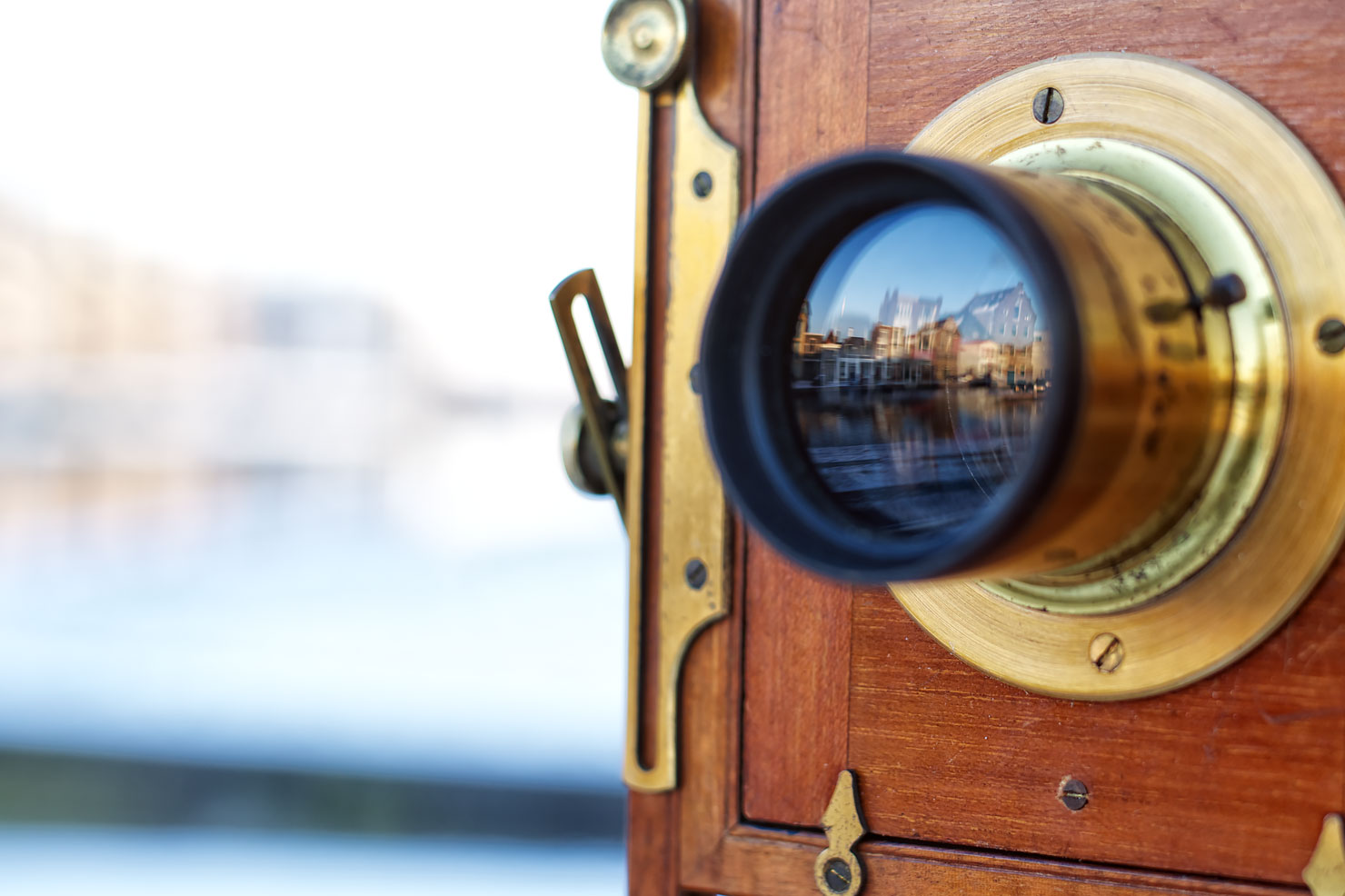 Reflection of Delft in an old photo camera