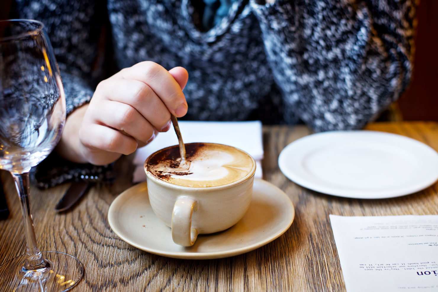Lunch at the Corner Room - Town Hall Hotel in London. Cappuccino.