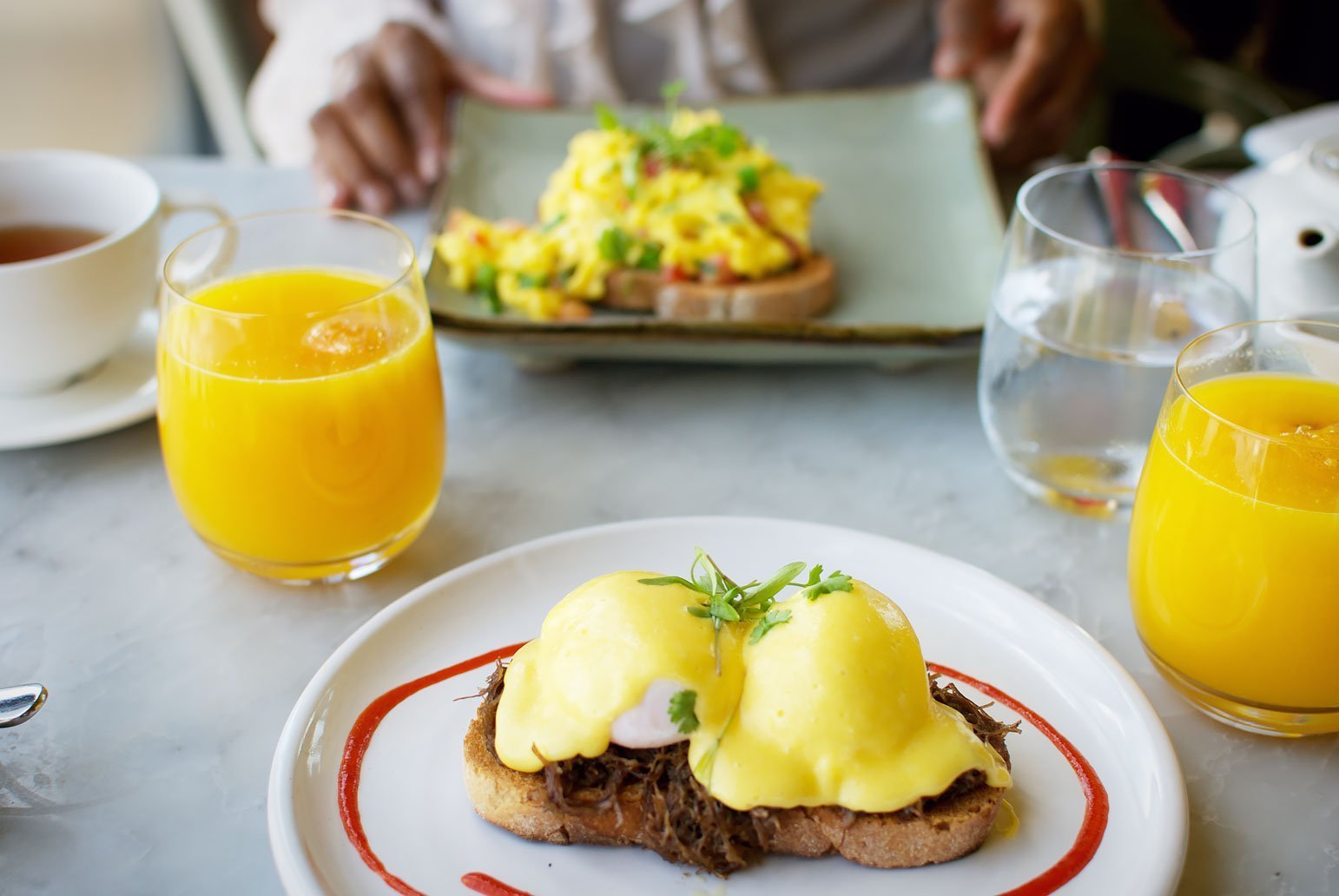 Brunch at Duck & Waffle in London. Ox cheek benedict.