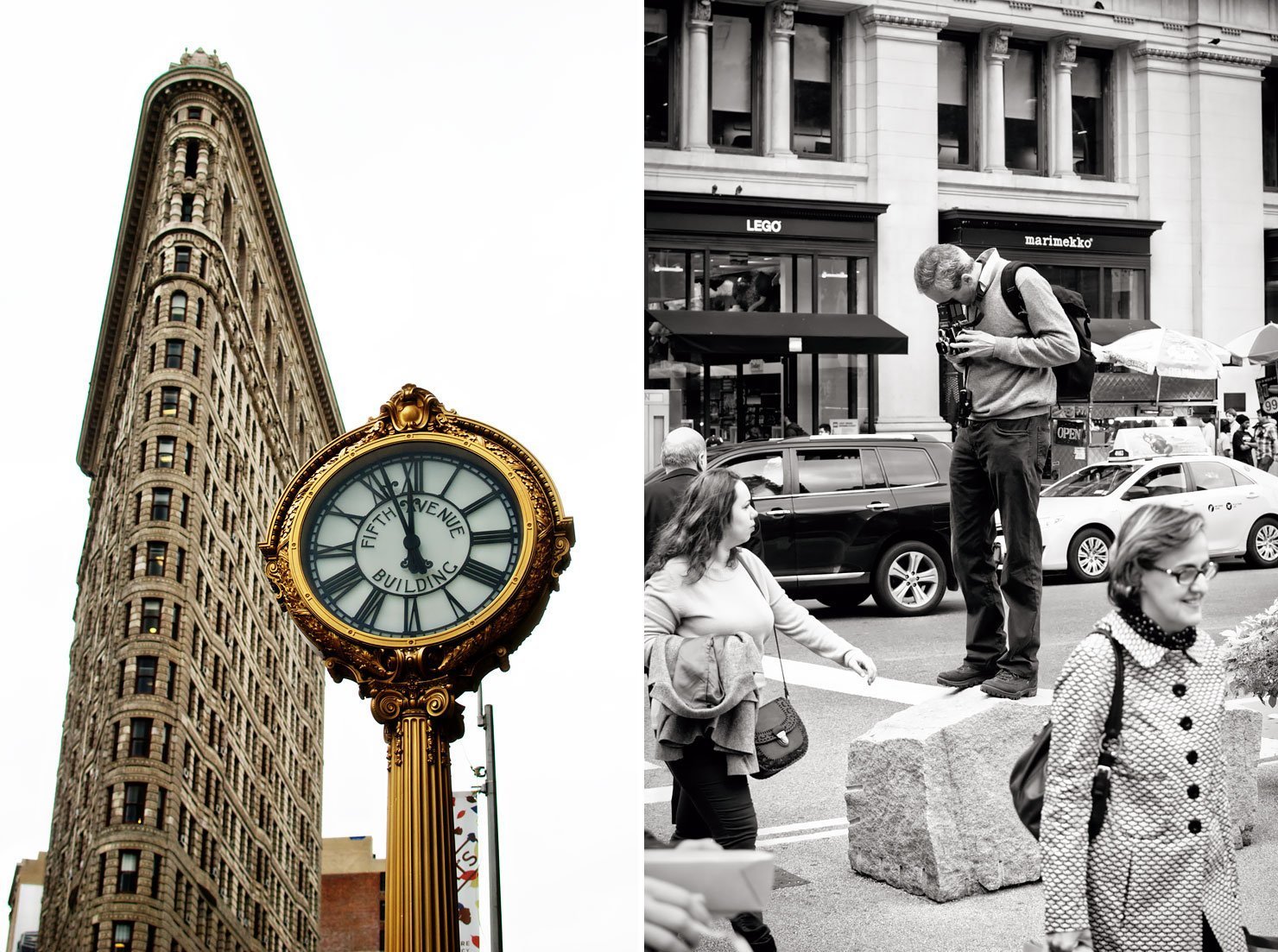 Man taking photos of the Flatiron Building in New York City