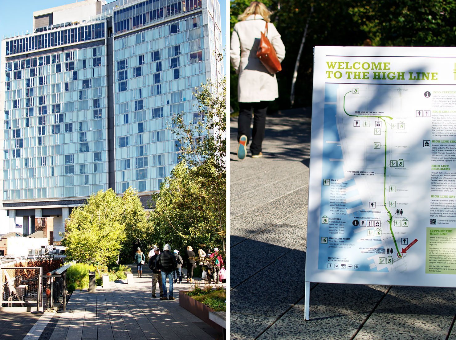Walking under the Standard Hotel on the High Line in New York