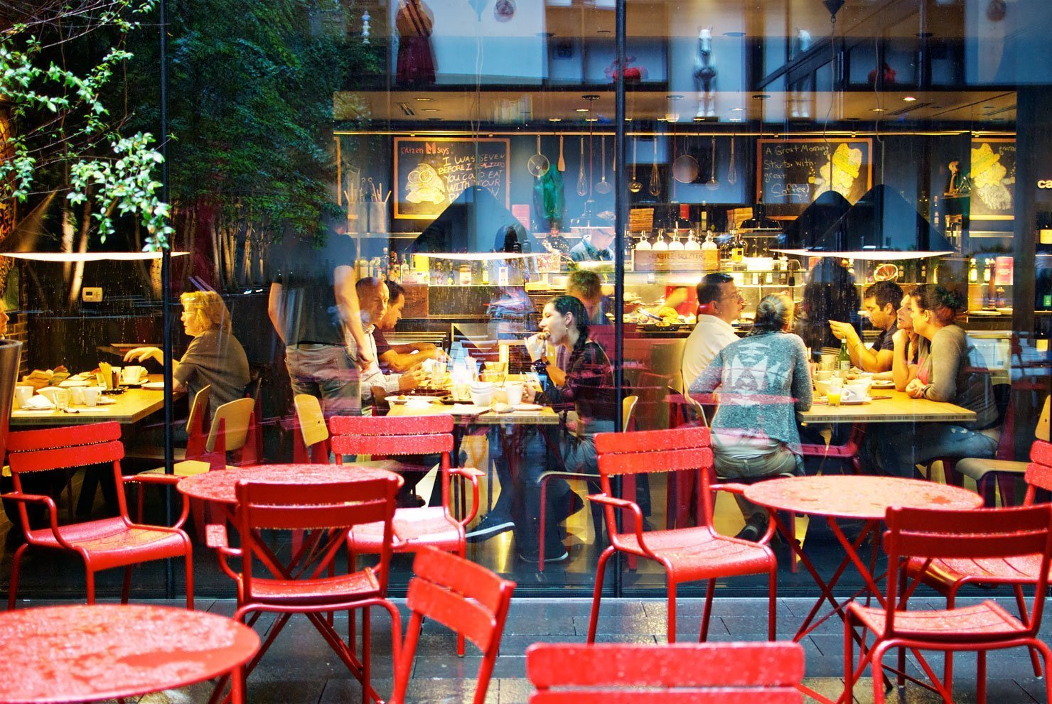 The garden and breakfast area at citizenM New York Times Square hotel