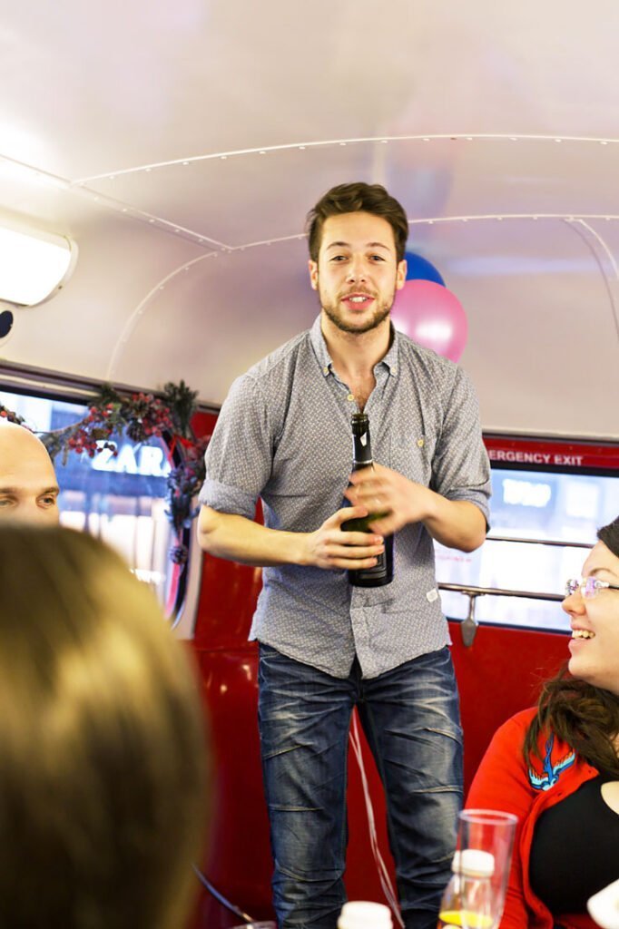 Champagne at the BB Bakery Afternoon Tea Bus Tour