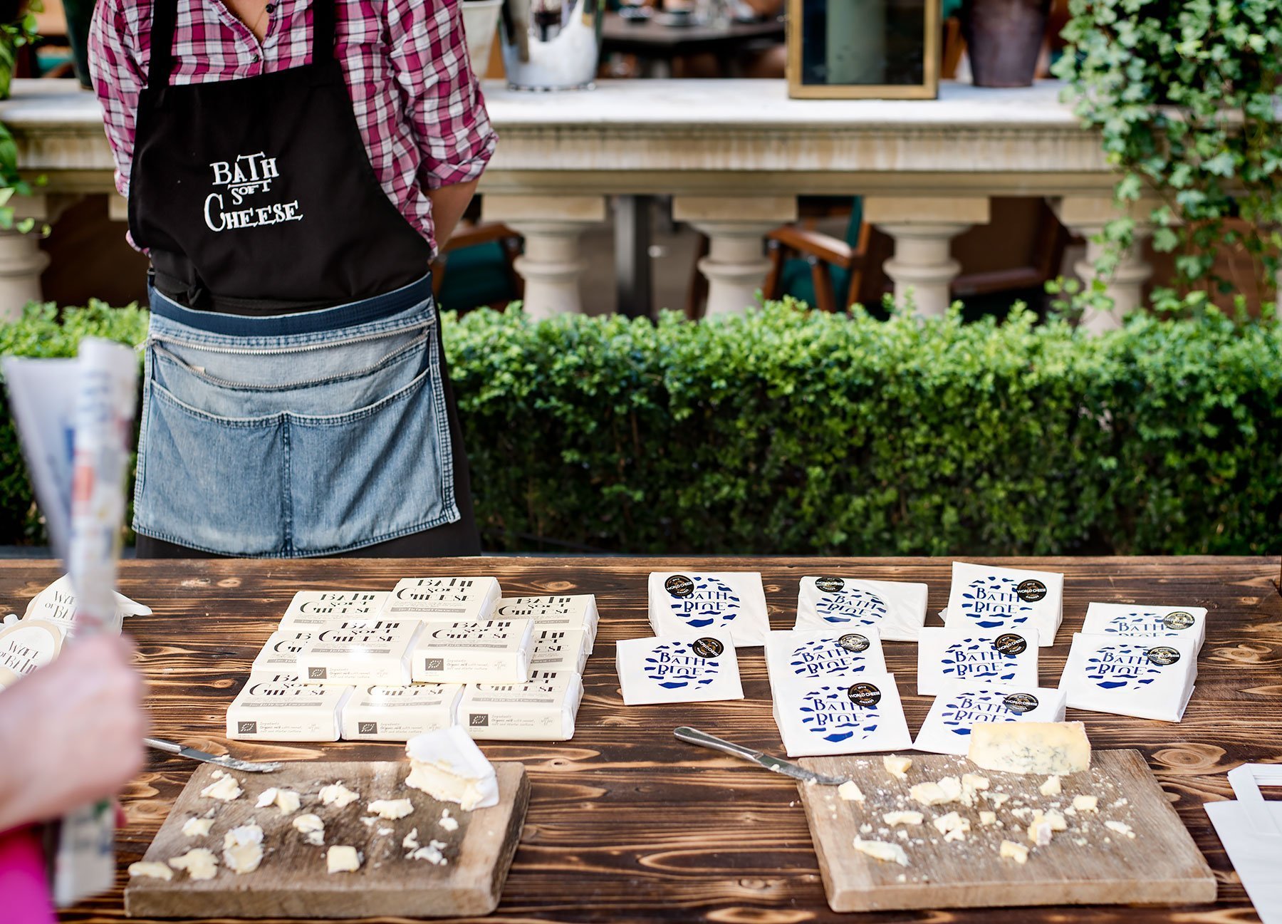 The Slow Food & Living Market in the inner courtyard of the Rosewood London hotel in Holborn. Selling Bath Soft Cheese.