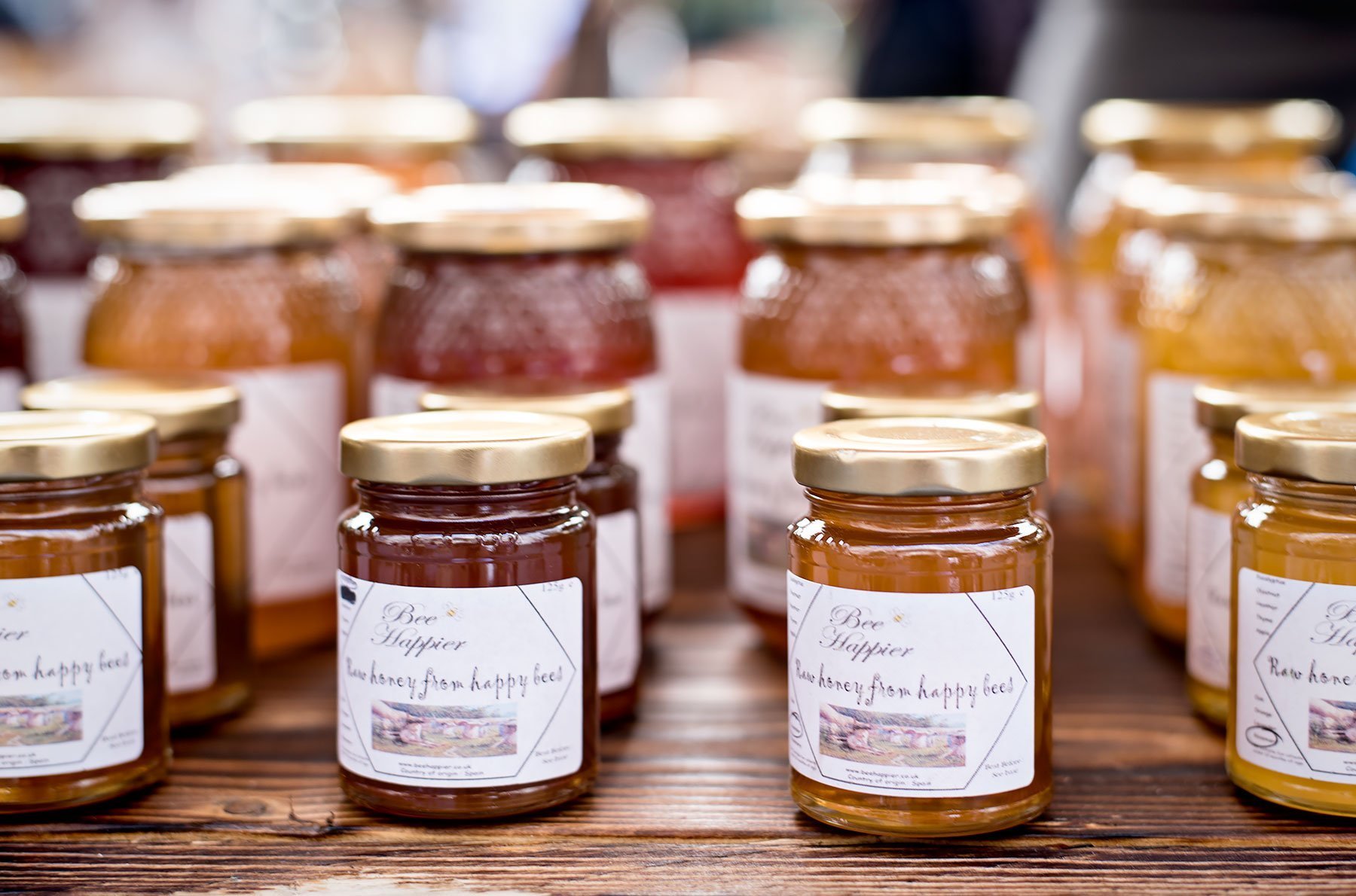 The Slow Food & Living Market in the inner courtyard of the Rosewood London hotel in Holborn. Selling Bee Happier Raw Honey.