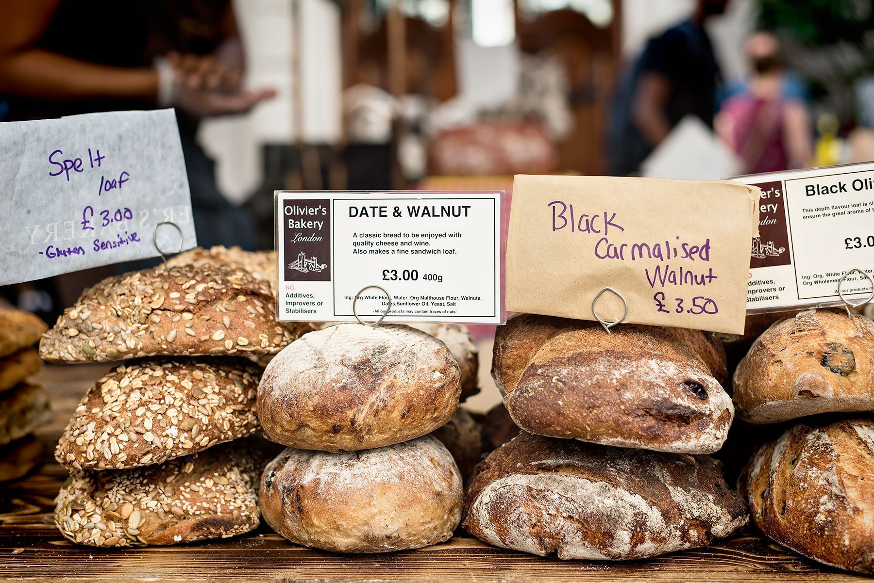 The Slow Food & Living Market in the inner courtyard of the Rosewood London hotel in Holborn. Selling Bread from Olivier's Bakery.