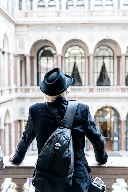 Inside the Foreign & Commonwealth Office during Open House London - Man overlooking the Durbar Court
