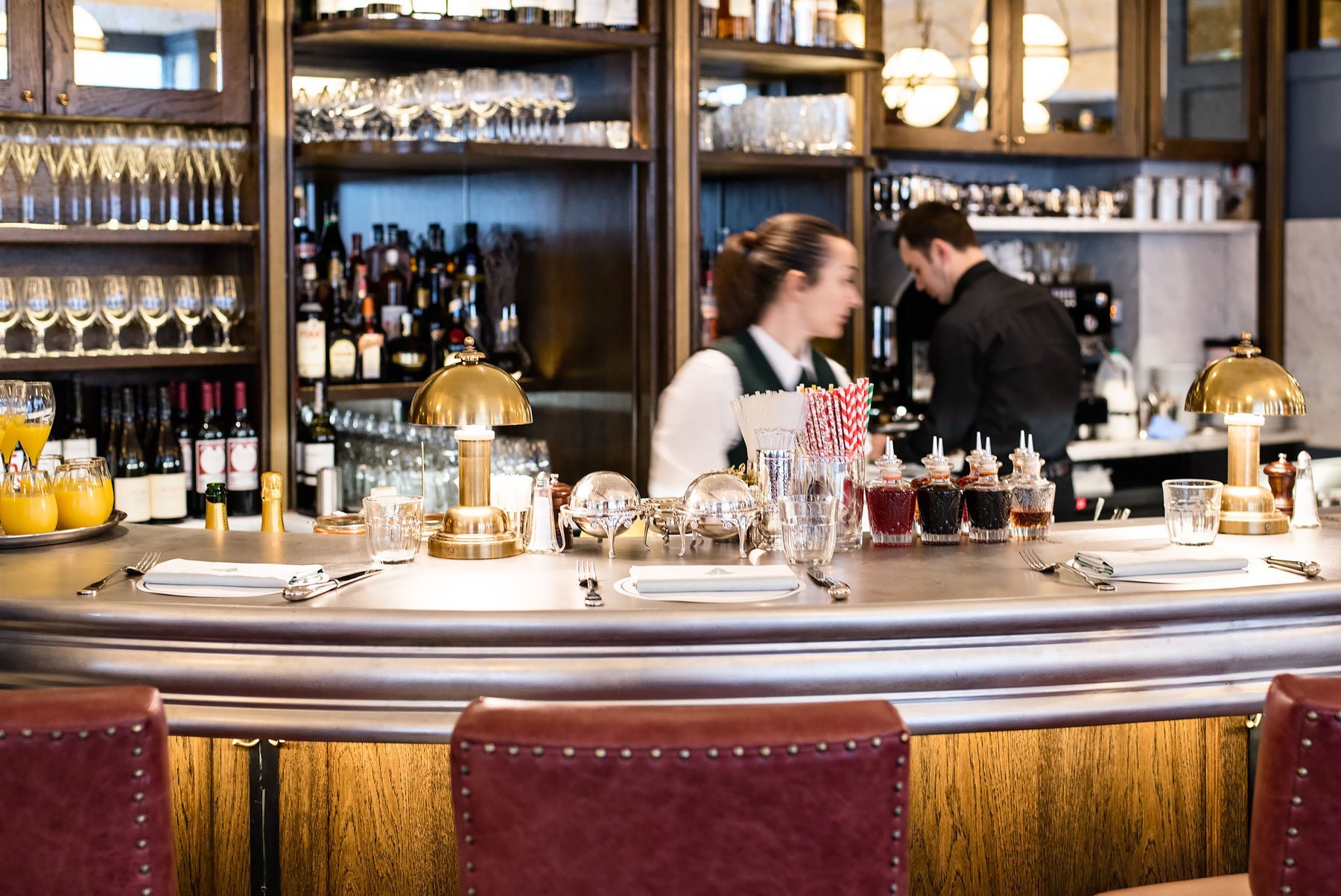 The antique pewter bar at the new Ivy Café in Marylebone. A new restaurant for breakfast, brunch, lunch and dinner