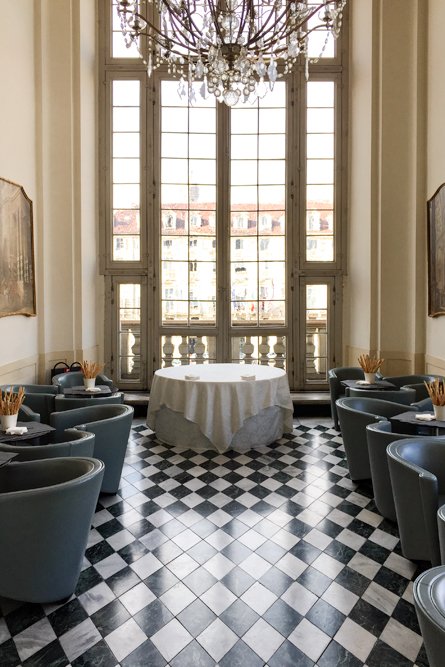 Café at city palace Palazzo Madama in Turin.