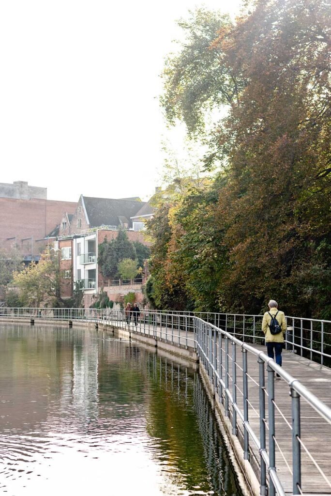 The floating Dyle Path along the river Dyle (Dijle) in Mechelen. Read my blog post '11 Great Things to Do in Mechelen, Belgium' for more tips