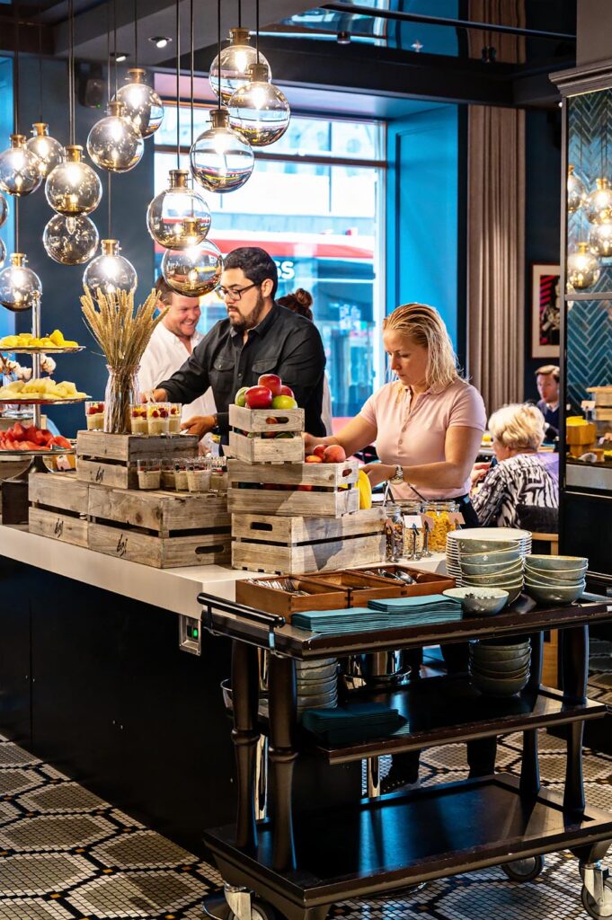 Breakfast buffet at the Amerikalinjen hotel in Oslo, Norway