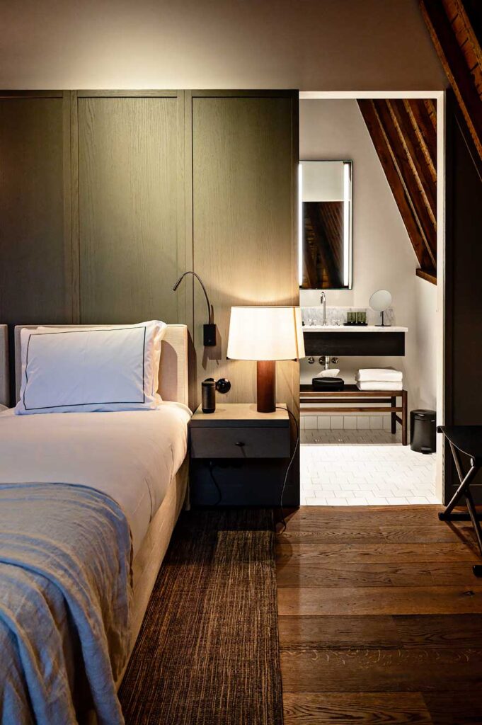 Guest room at design hotel August in Antwerp, Belgium.