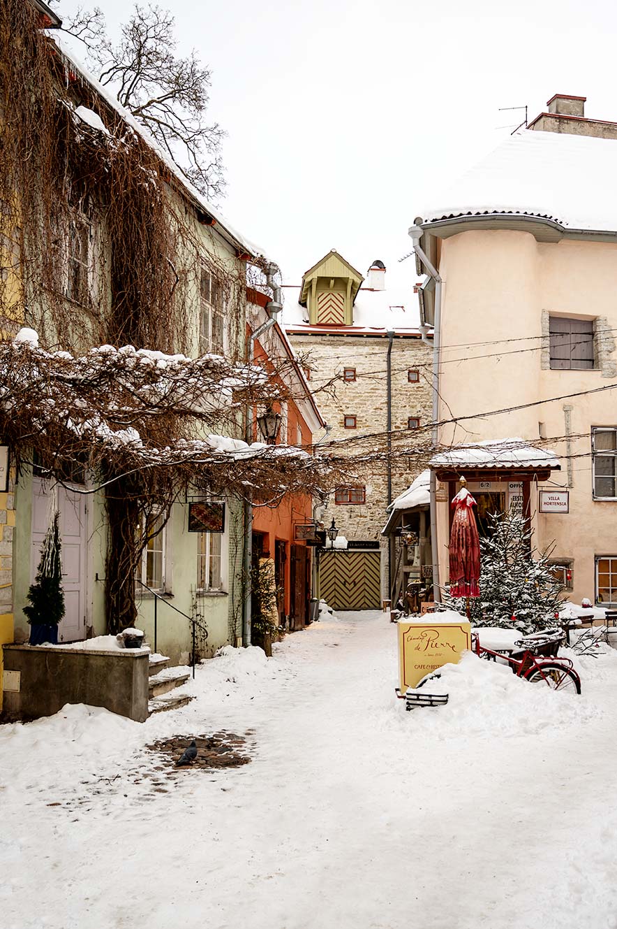 Masters' Courtyard in Tallinn in de sneeuw