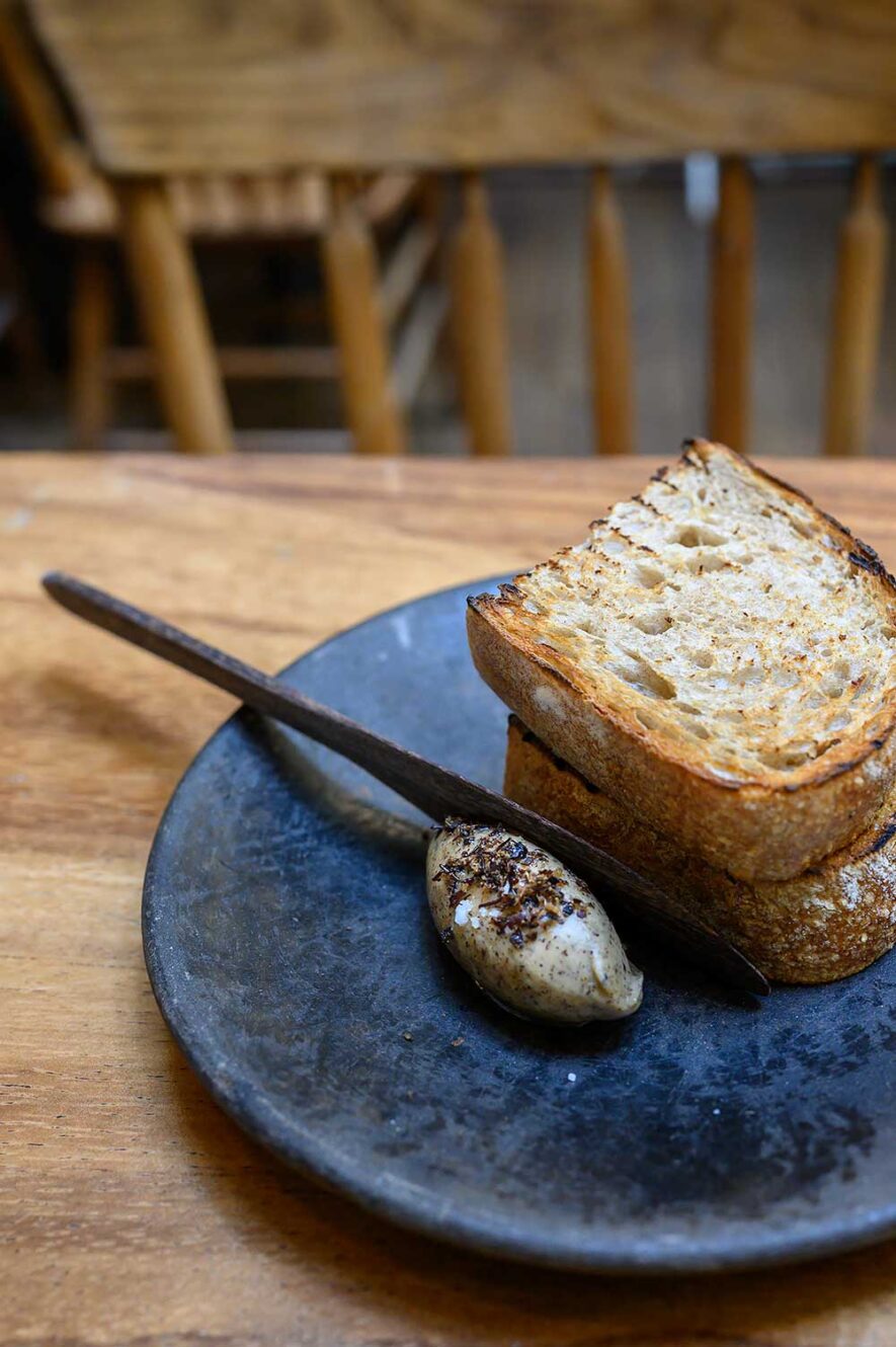 Chicatana ant butter and sourdough bread at Restaurante Rosetta, one of the best restaurants in Mexico City