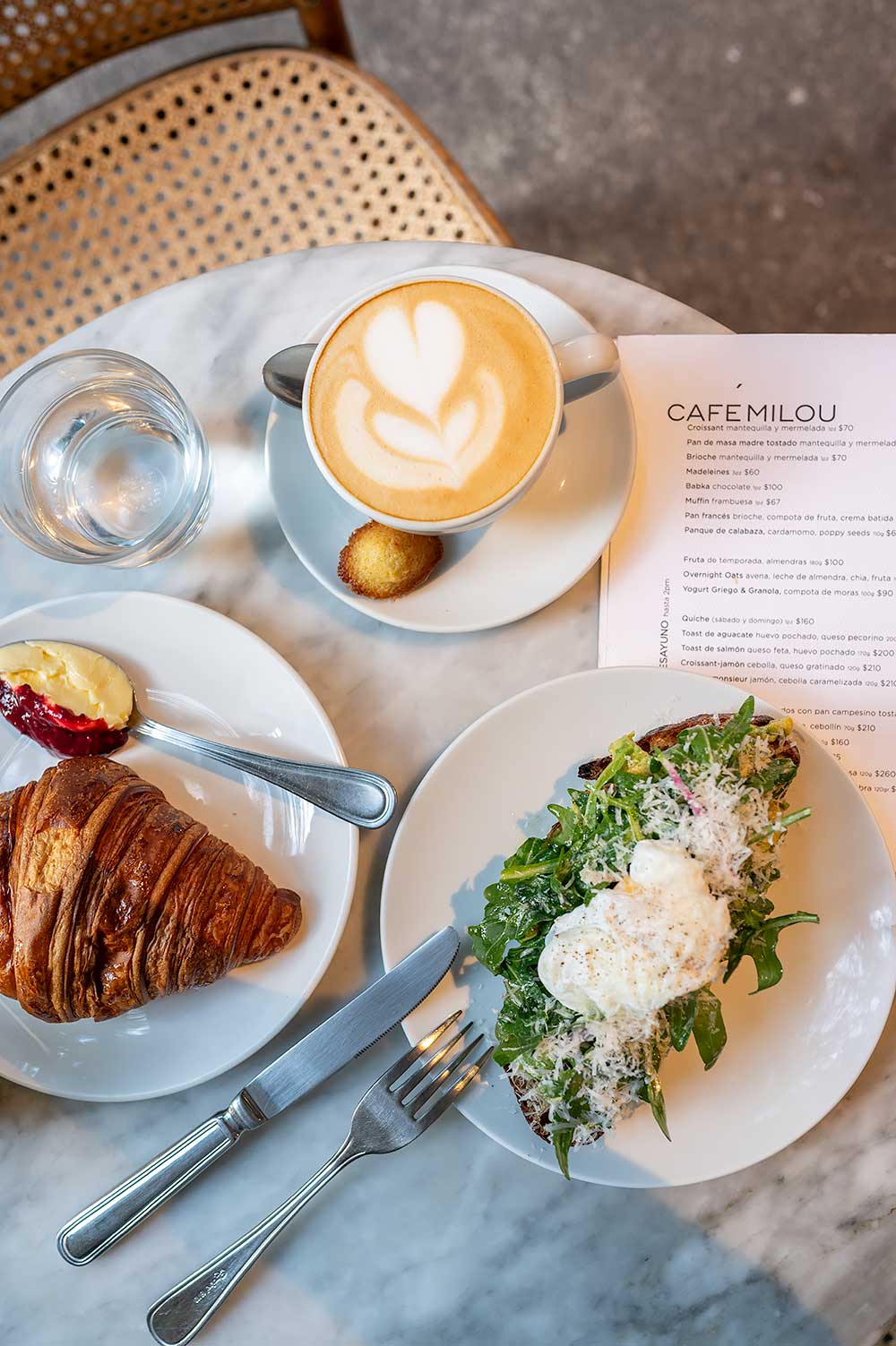 Cafe Milou, breakfast in Mexico City - croissant, avocado toast