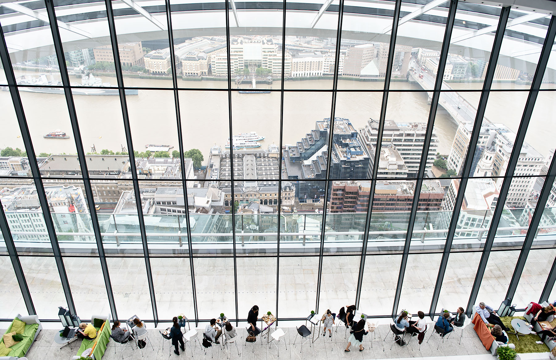 The Sky Garden at the top of the Walkie Talkie in London. A public open space and garden with spectacular views.
