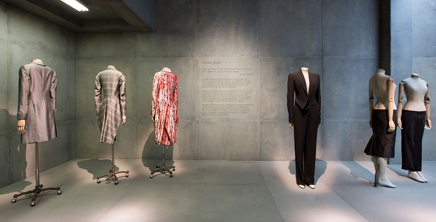 Alexander McQueen Savage Beauty at the V&A. Installation view of 'Savage Mind' gallery. Photo credit: Victoria and Albert Museum, London.