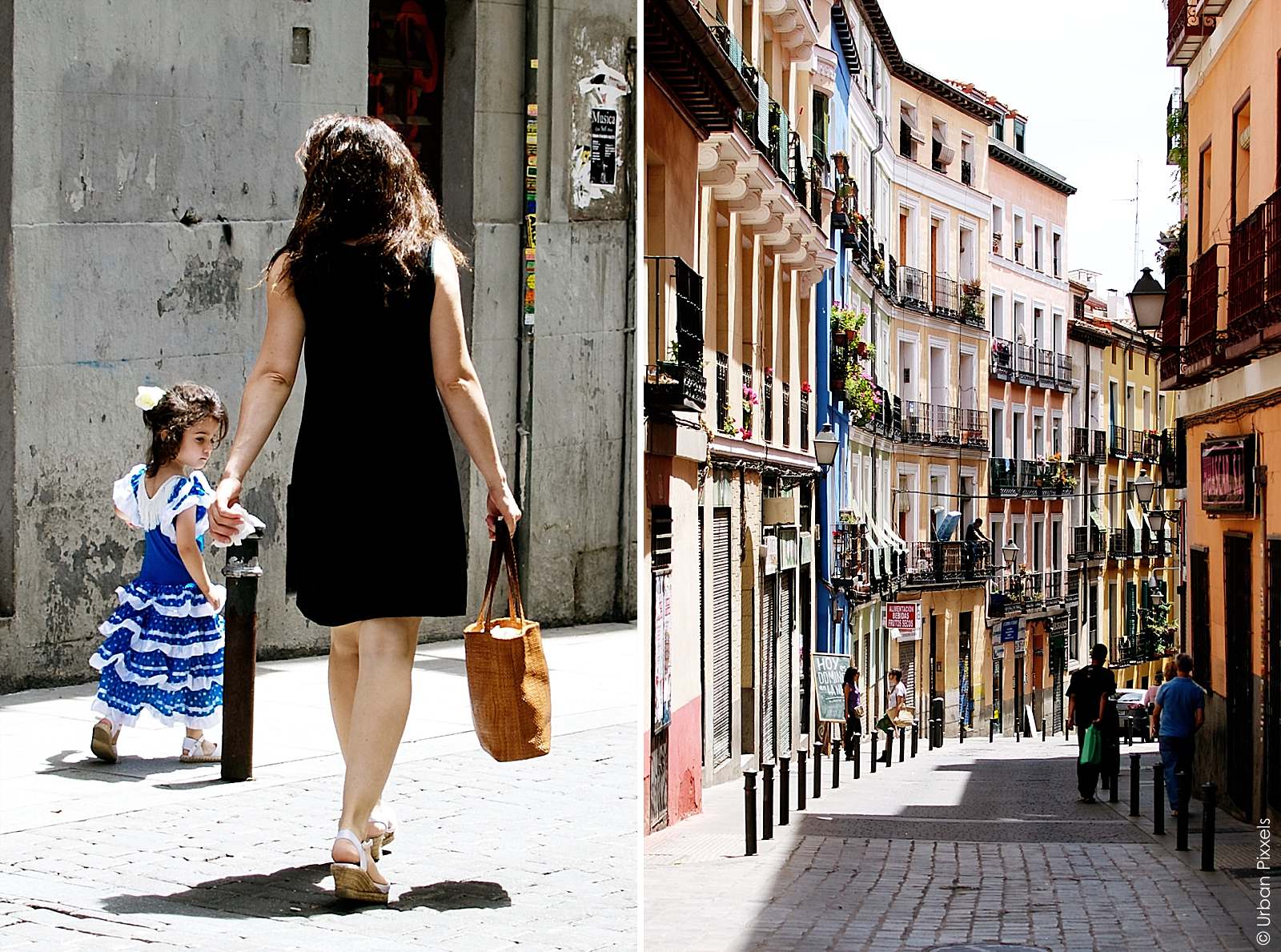 Spanish girl in blue dress in Madrid